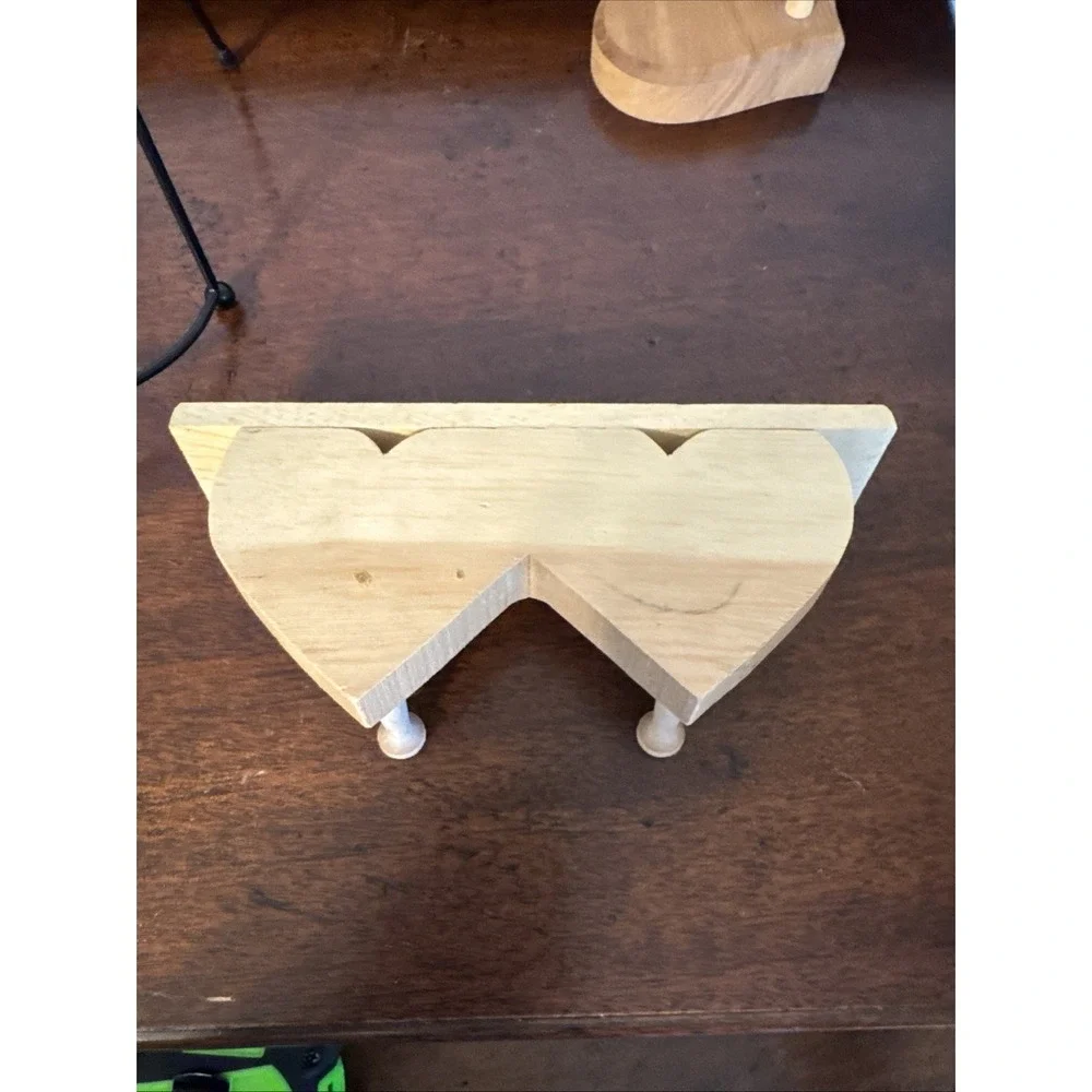 2 - Small Vintage Wood Heart Shaped Shelf & Peg Hooks